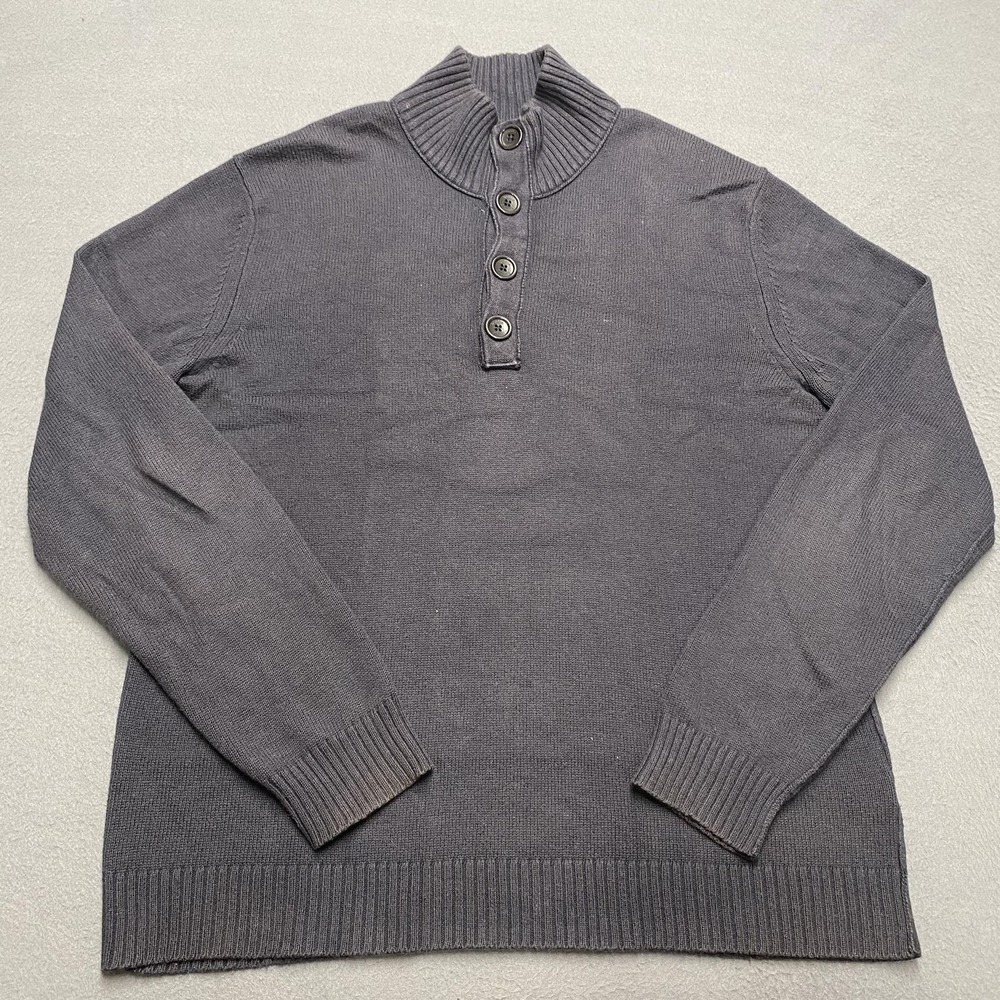 Banana Republic Sweater Mens Medium Gray Mock Neck Button Henley Cotton Cashmere